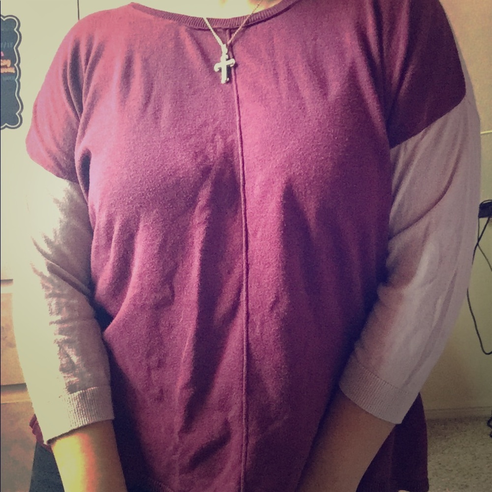 Two-Tone Crew Neck Blouse